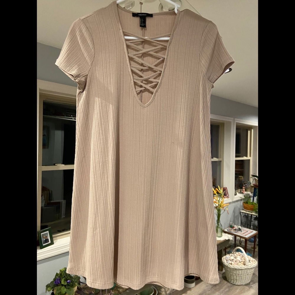 Short Lace Up Forever 21 Dress - Tan - Size S - Picture 6 of 7